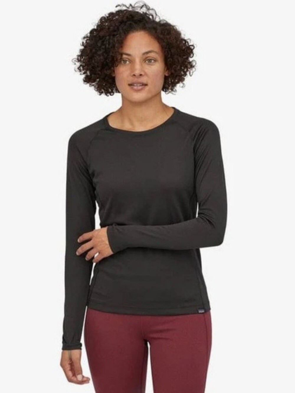 Patagonia Capilene Midweight Base Layer Top Women's XL Black Thumb Loops Logo